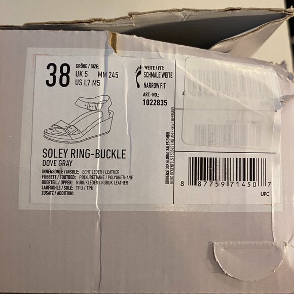 NIB Birkenstock Papillo Soley Ring Buckle Dove Gray Wedge Sandal EU 38 - Picture 5 of 6